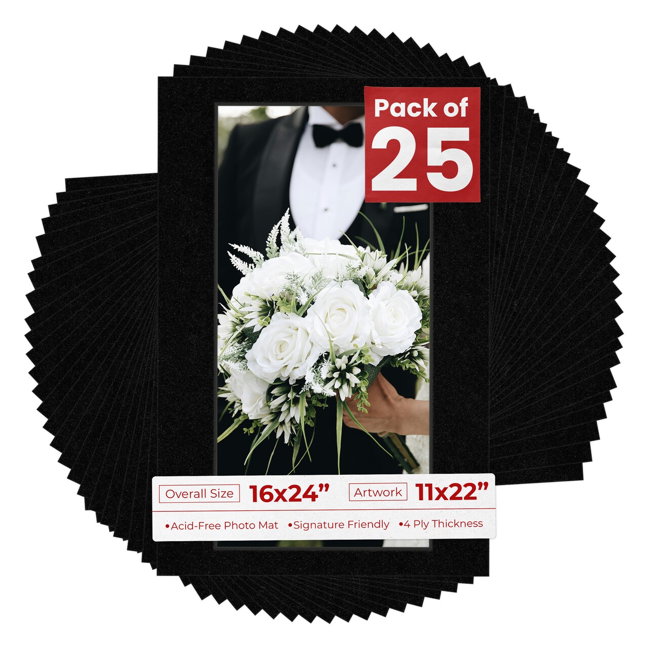 Black with Black Core Mat Board for 16x24 Frames - Fits 11x22 Photos